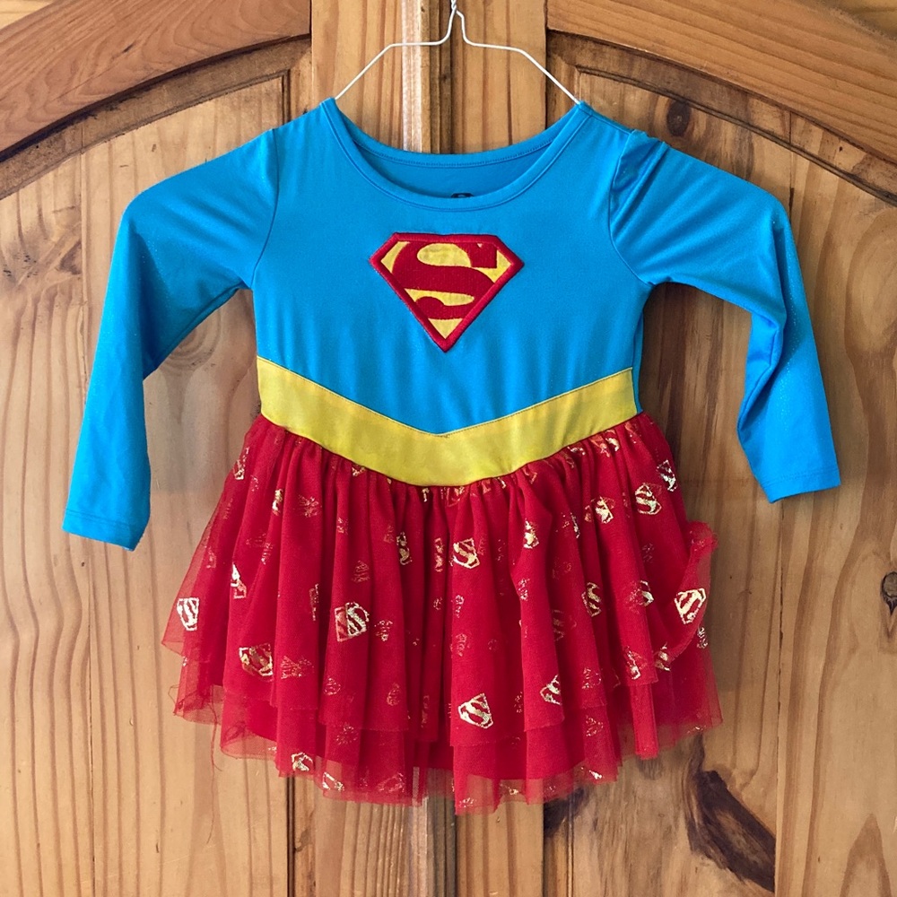 Girls Supergirl blue red yellow long sleeve dress costume - size 3T